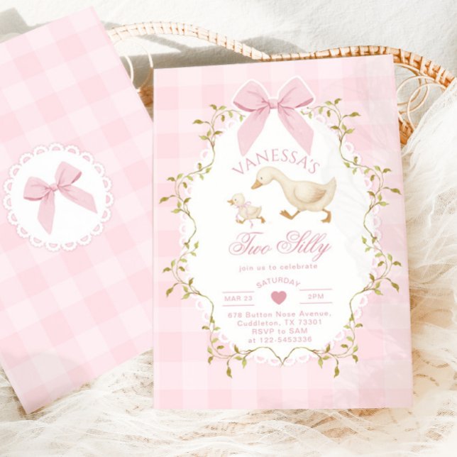 Invitation Deux ans de la fille à l'arc rose Two Silly Goose (Créateur téléchargé)
