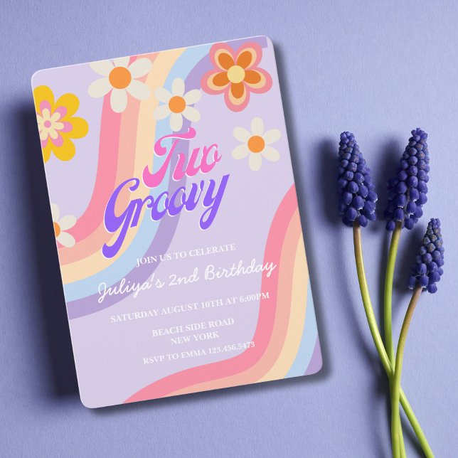 Invitation Deux Arc-en-ciel rétro Super 2e anniversaire (Créateur téléchargé)