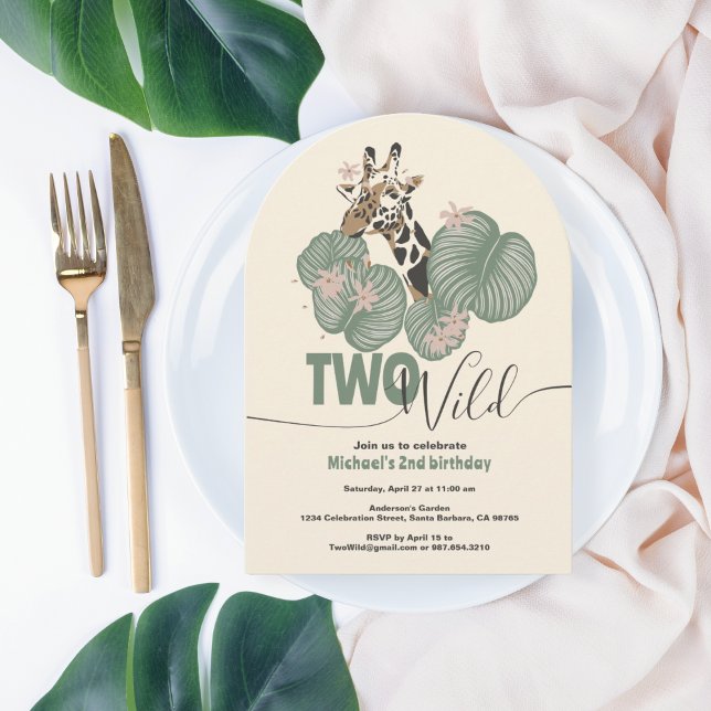 Invitation Deux Arc sauvage Giraffe Animal 2e fête d'annivers (Créateur téléchargé)