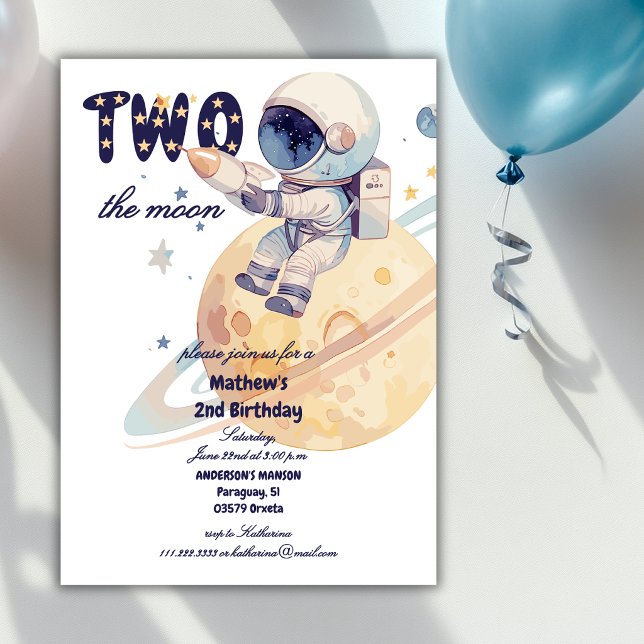 Invitation Deux astronautes de la Lune planète 2ème anniversa (Créateur téléchargé)