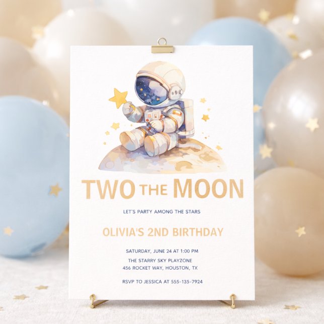 Invitation Deux astronautes de l'espace The Moon 2e anniversa (two the moon girls space invite)