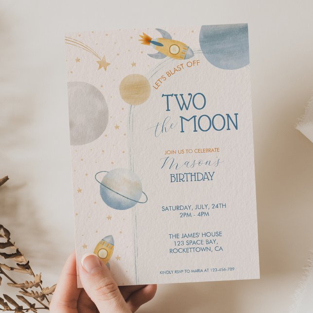 Invitation Deux au garçon de la lune Fusée spatiale 2e annive (Créateur téléchargé)