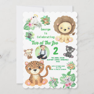 Invitation Deux au Zoo Animaux de la Jungle Enfants Anniversa