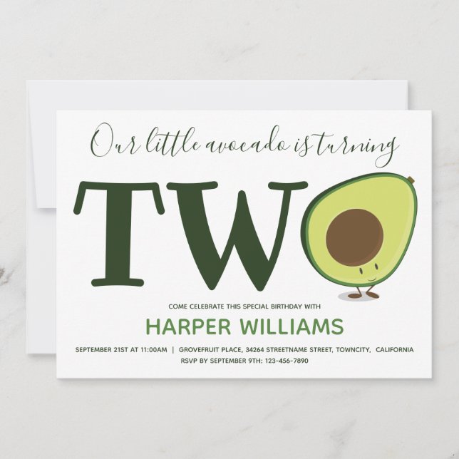 Invitation Deux Avocado Toddler 2e anniversaire (Devant)
