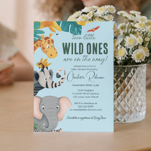 Invitation Deux baby shower jumeaux Little Wild Ones