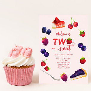 Invitation Deux baies et gâteaux sucrés Anniversaire