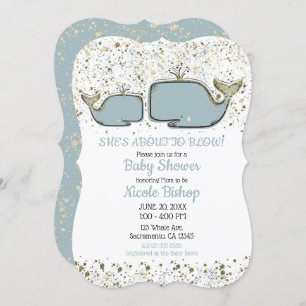 Invitation Deux baleines de mer Baby shower Boutique Blue & G