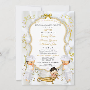 Invitation Deux bébés garçons & fille Baptême Christening Inv