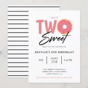 Invitation Deux beignets roses douces 2e fête d'anniversaire