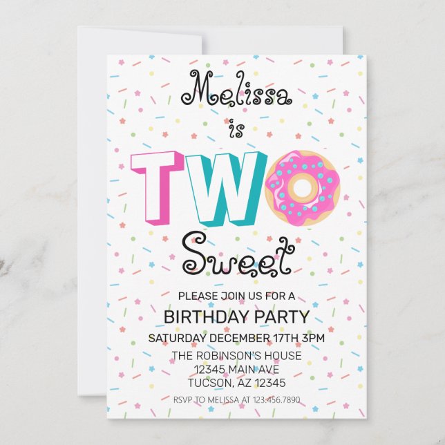 Invitation Deux beignets sucrés 2e fête d'anniversaire (Devant)