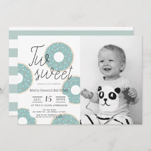 Invitation Deux beignets verts doux Boy Photo 2e anniversaire