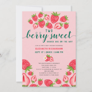 Invitation Deux Berry Sweet Baby Baby shower Twin Strawberry