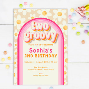 Invitation Deux Boho Daisy Super Rainbow 2e anniversaire Invi
