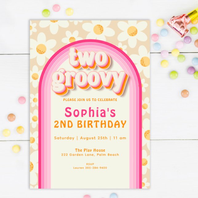 Invitation Deux Boho Daisy Super Rainbow 2e anniversaire Invi (Créateur téléchargé)