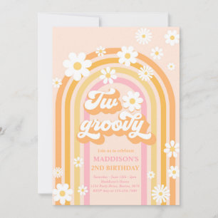 Invitation Deux Boho Daisy Super Rainbow 2e fête d'anniversai