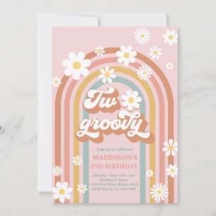 Invitation Deux Boho Daisy Super Rainbow 2e fête d'anniversai