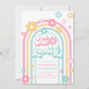 Invitation Deux Boho Daisy Super Rainbow 2e fête d'anniversai