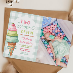 Invitation Deux boules de glace amusante Bow 2e anniversaire