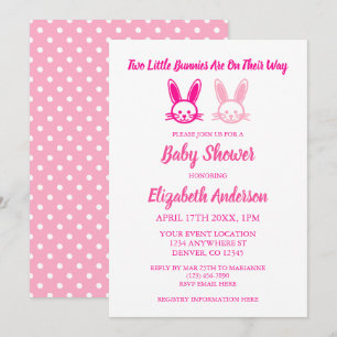 Invitation Deux Bunnies Doux Baby shower Twin Girls