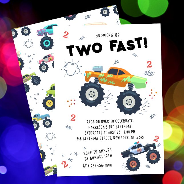Invitation Deux Camions Monster pour Enfants 2 Ans Rapide (Créateur téléchargé)