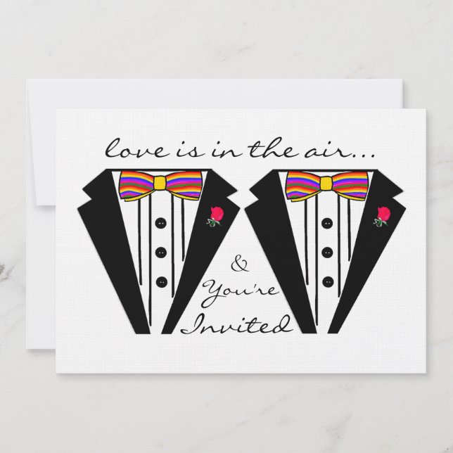 Invitation Deux Chambres Mariage Tuxedo Avec Cravate Rainbow  (Devant)