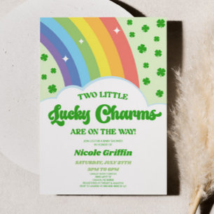 Invitation Deux charmes chanceux Rainbow Clover Twins Baby sh