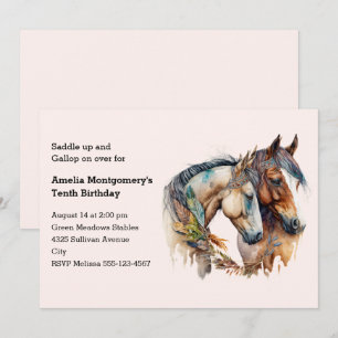 Invitation Deux chevaux avec décorations en plumes Boho Anniv