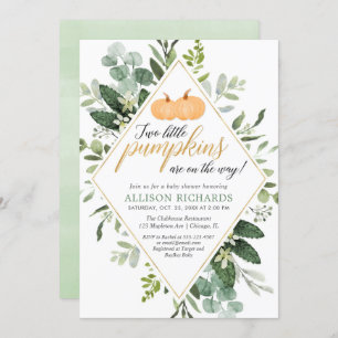 Invitation Deux citrouilles tombent baby shower neutre pour l