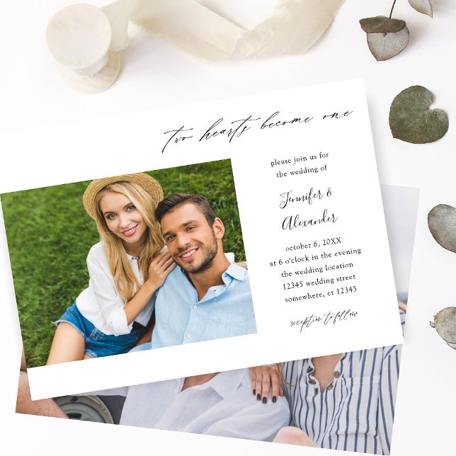 Invitation Deux coeurs Deux Mariage de calligraphie photo (Créateur téléchargé)