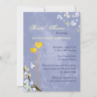 Invitation Deux Coeurs Fête des mariées Florale Printemps Ble