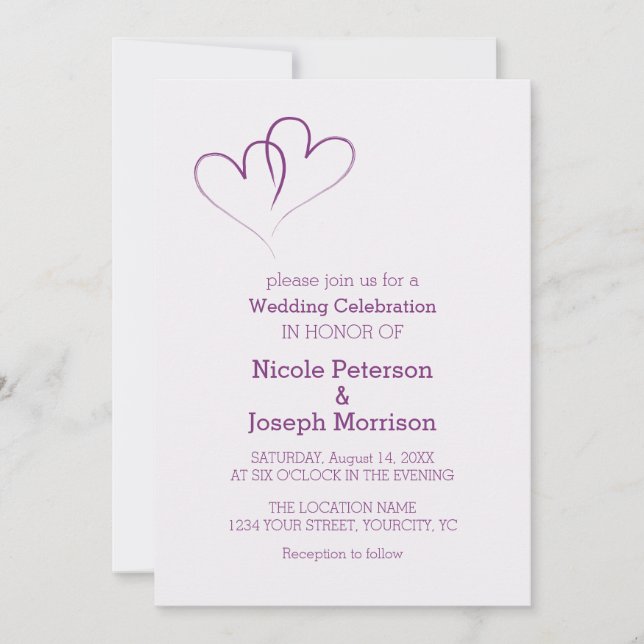 Invitation Deux coeurs pourpres entrelacés (Devant)