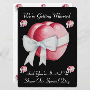 Invitation deux coeurs rouges avec arc blanc mariage romantiq