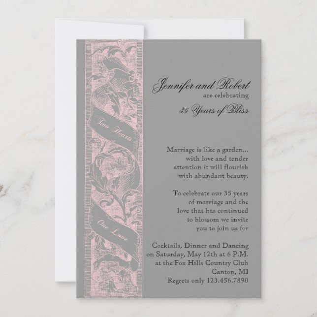 Invitation Deux Coeurs Un Amour Mariage Anniversaire (Devant)