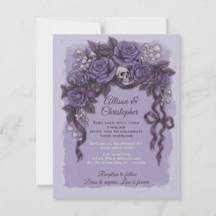 Invitation Deux cœurs un amour, mariage gothique violet
