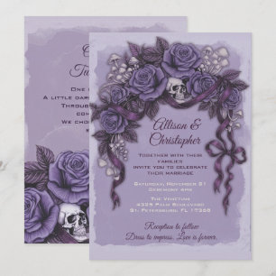 Invitation Deux cœurs un amour, mariage gothique violet