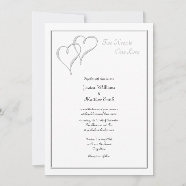 Invitation Deux coeurs, un mariage d'amour (Devant)