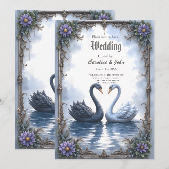 Invitation Deux cœurs, une réflexion – Mariage romantique de  (Devant / Derrière)