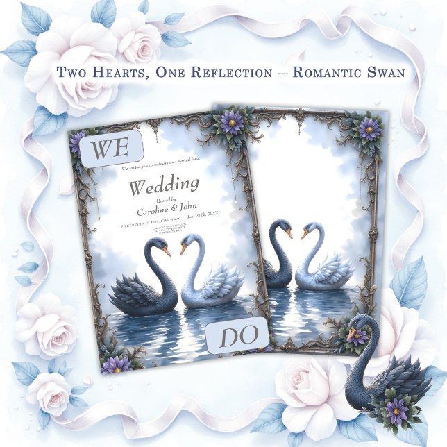 Invitation Deux cœurs, une réflexion – Mariage romantique de  (Créateur téléchargé)