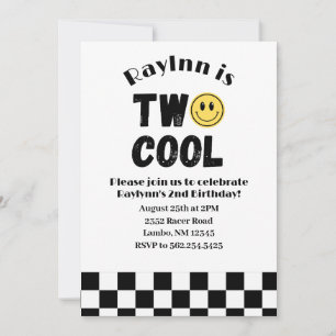 Invitation Deux Cool 2e anniversaire Retro Smile Checkerboard