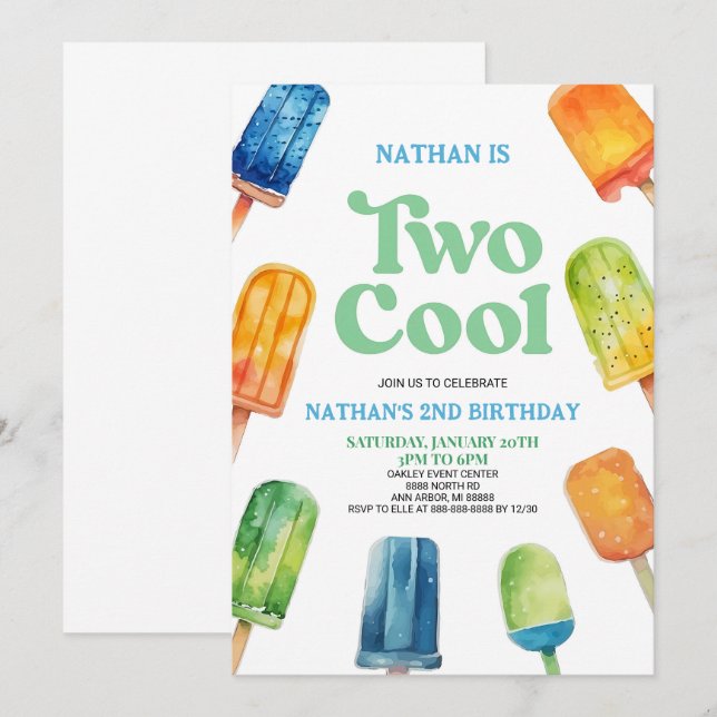 Invitation Deux Cool 2e deuxième fête d'anniversaire (Devant / Derrière)