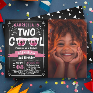 Invitation Deux Cool Chalkboard Girls Photo 2e anniversaire