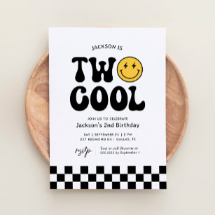 Invitation Deux Cool Checker Happy Face 2e anniversaire