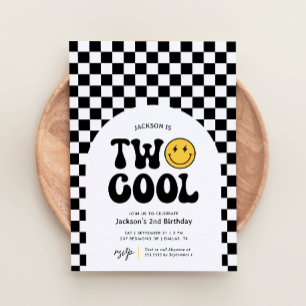 Invitation Deux Cool Checker Happy Face 2e anniversaire