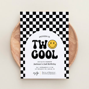 Invitation Deux Cool Checker Happy Face 2e anniversaire