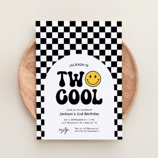 Invitation Deux Cool Checker Happy Face 2e anniversaire