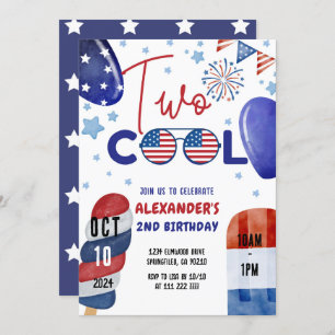 Invitation Deux Cool Juillet 4 Rouge, Bleu Blanc 2e Anniversa