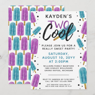 Invitation DEUX COOL Kid's 2nd Birthday Summer Ice Pop Party