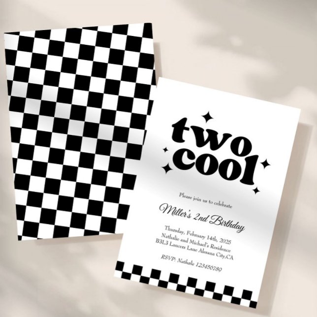 Invitation Deux Cool, mec! | Garçons 2ème Anniversaire Rétro  (boy 2nd birthday invitation, happy face birthday, groovy boys birthday, retro birthday invitation, b)