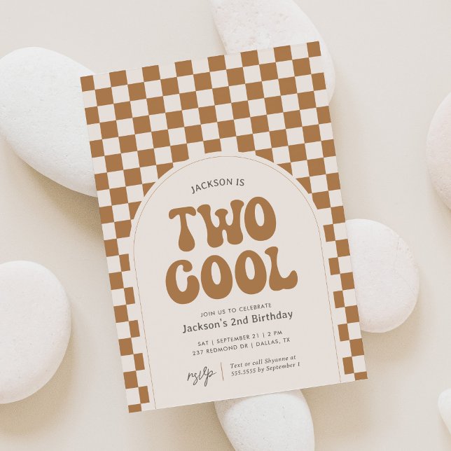 Invitation Deux Cool Mustard Retro Checker 2e anniversaire (Créateur téléchargé)
