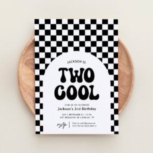 Invitation Deux Cool, noir et blanc Checker 2e anniversaire